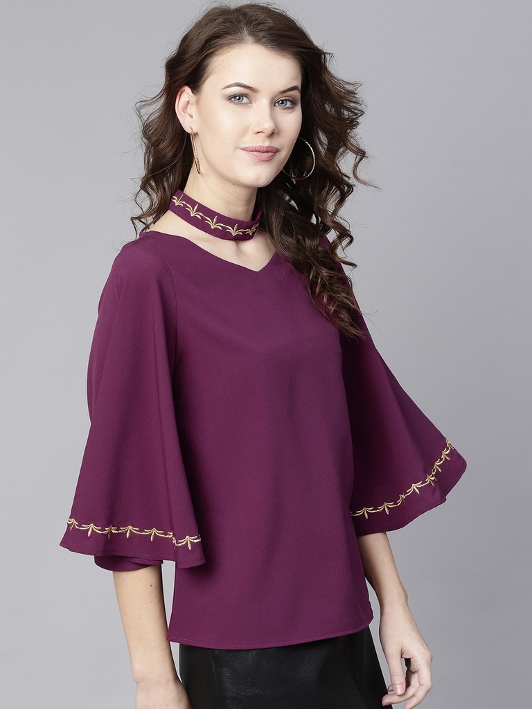 Choker Neck Embroidered Top