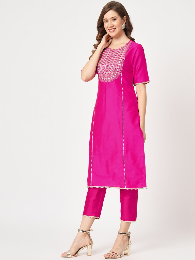 Festive U-Neck Embroidered Kurta