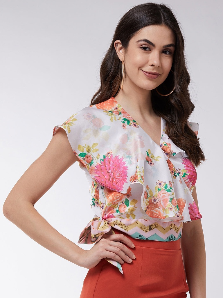 Digital Printed Sleeveless Ruffle Top