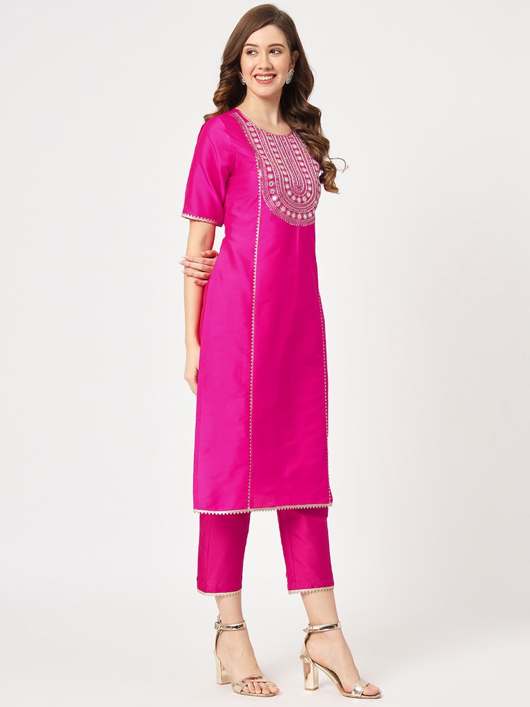 Festive U-Neck Embroidered Kurta