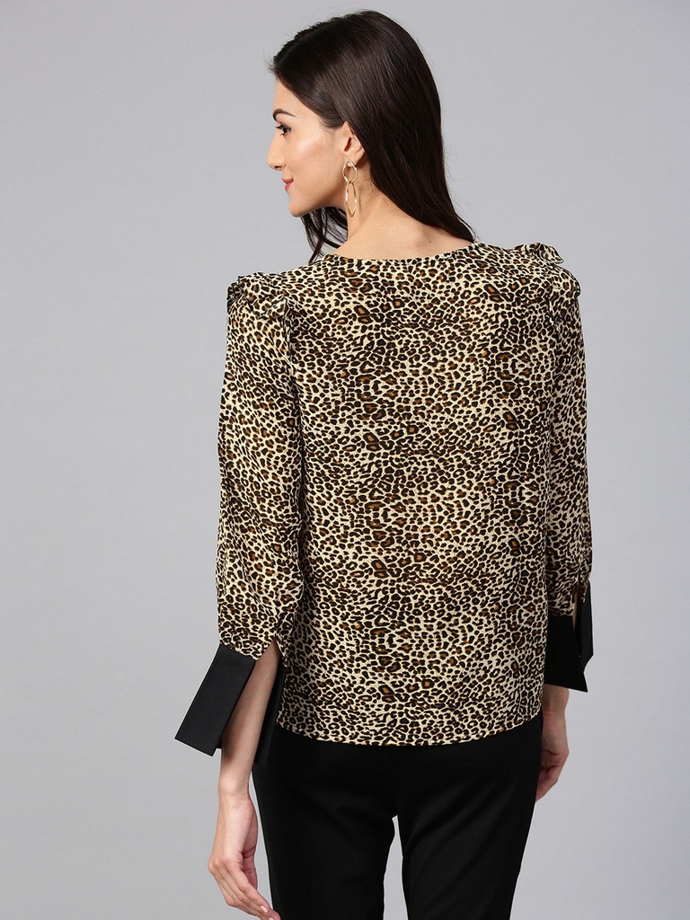 Animal Print Neck Brooch Top