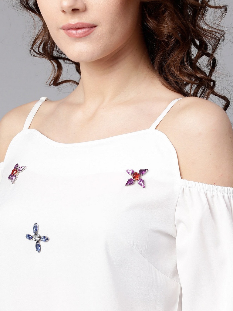 Embellished Cold-Shoulder Top