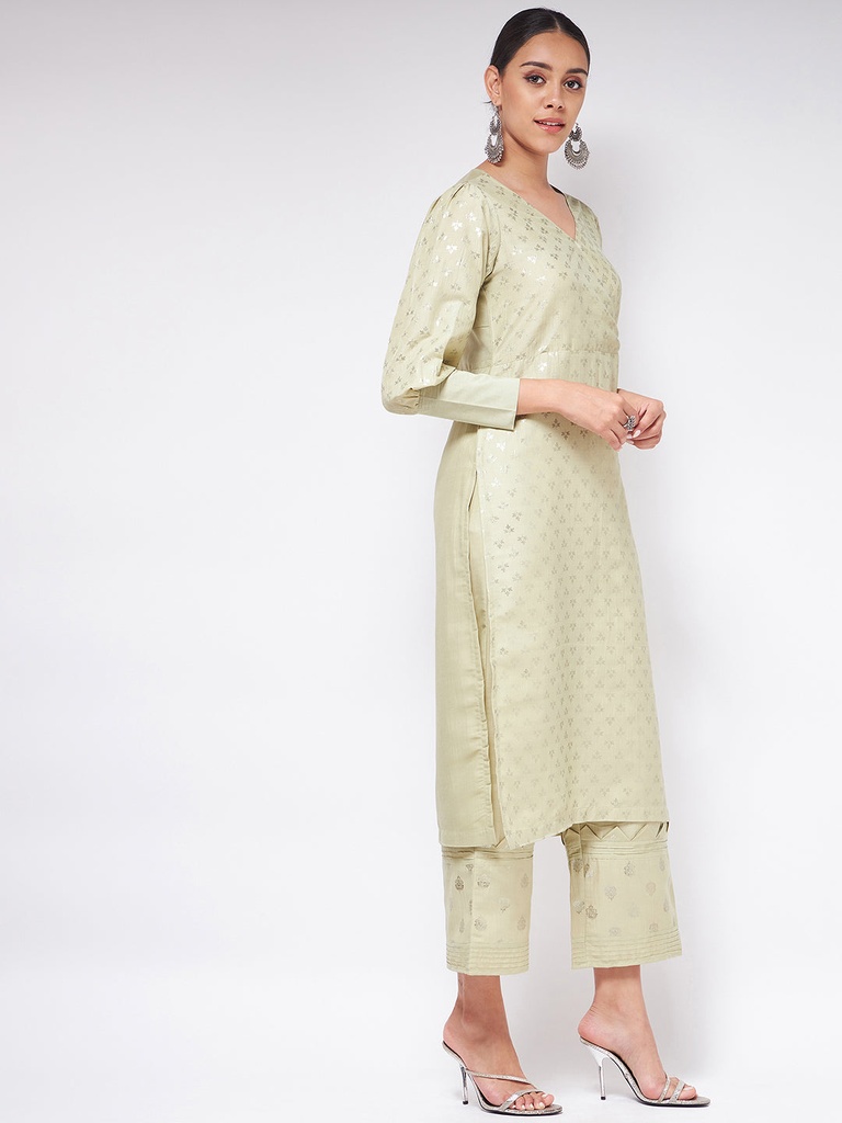 Stylish Cuff Pista Foil Printed Festive Kurta