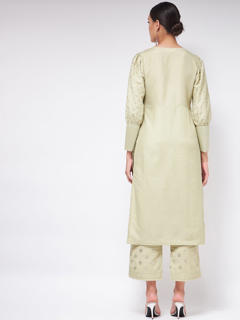 Stylish Cuff Pista Foil Printed Festive Kurta
