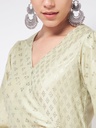 Stylish Cuff Pista Foil Printed Festive Kurta