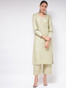 Stylish Cuff Pista Foil Printed Festive Kurta