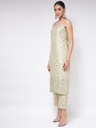 Sleeveless Strappy Kurta with Pista Foil Print