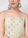 Sleeveless Strappy Kurta with Pista Foil Print