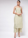 Sleeveless Strappy Kurta with Pista Foil Print