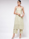 Sleeveless Strappy Kurta with Pista Foil Print