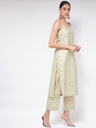 Sleeveless Strappy Kurta with Pista Foil Print