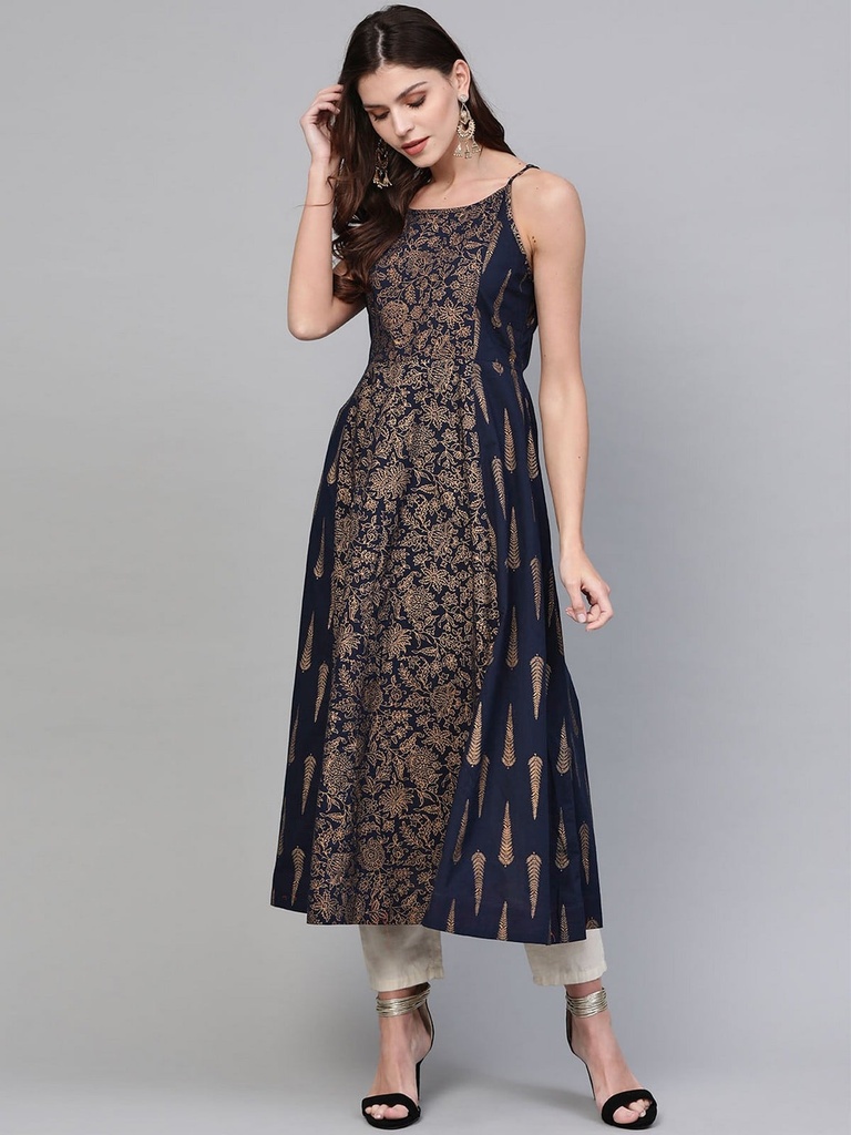 Printed Navy Blue Strappy Kurta