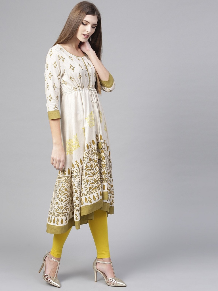 Asymmetric Flared Printed Printed Hem Kurta