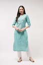 Chambray Quarter Sleeve Embroidered Kurta
