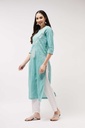 Chambray Quarter Sleeve Embroidered Kurta