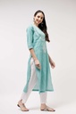 Chambray Quarter Sleeve Embroidered Kurta