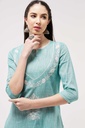 Chambray Quarter Sleeve Embroidered Kurta