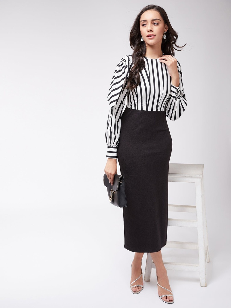 Fitted Dress with Monocromatic Stripe