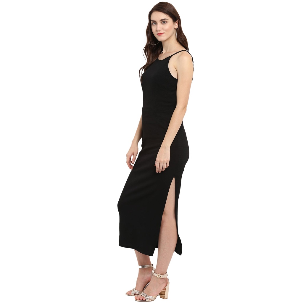 Incut Fitted Solid Midi Dress