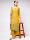 Mustard Block Printed Round Neck Straight fit Kurta