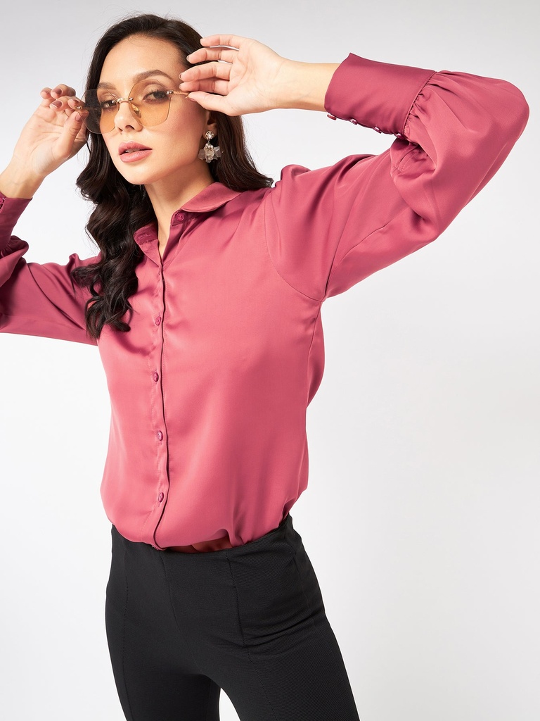 Satin Puff Sleeves Shirt Top