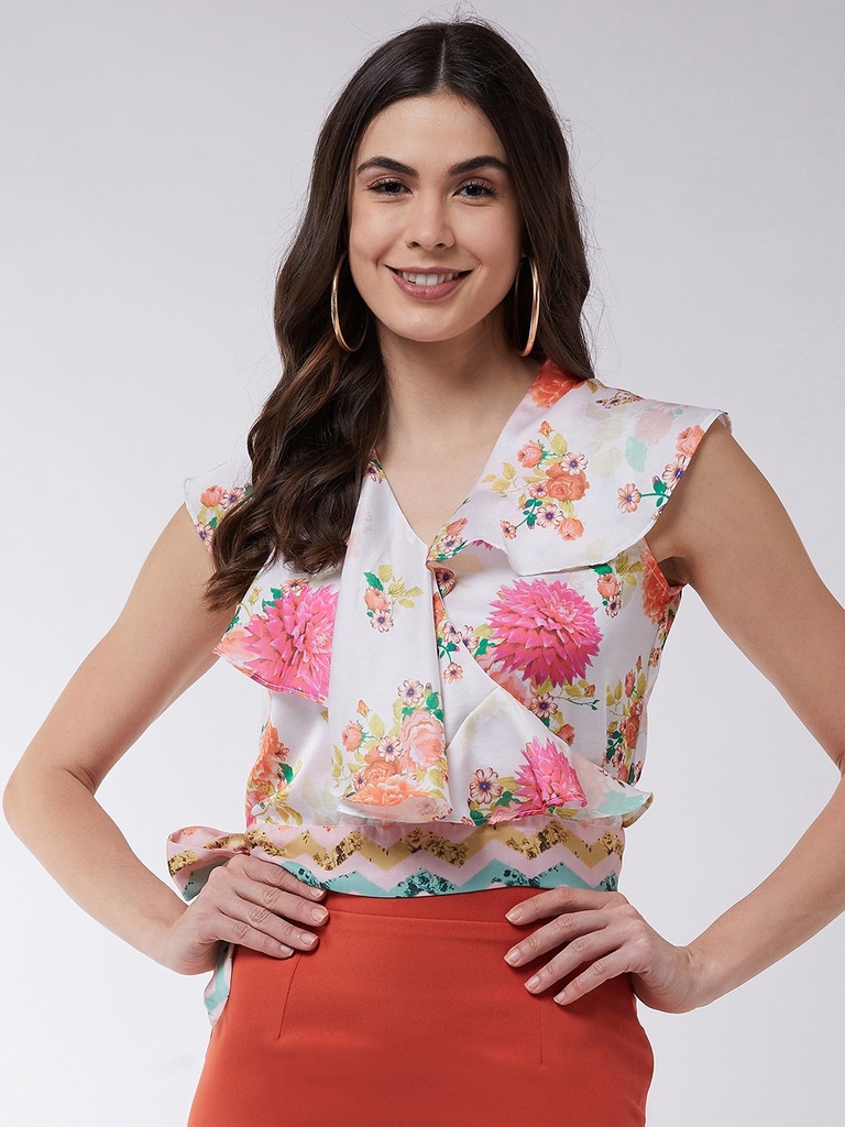 Digital Printed Sleeveless Ruffle Top