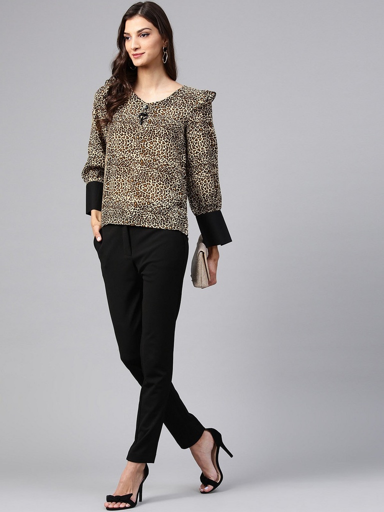Animal Print Neck Brooch Top