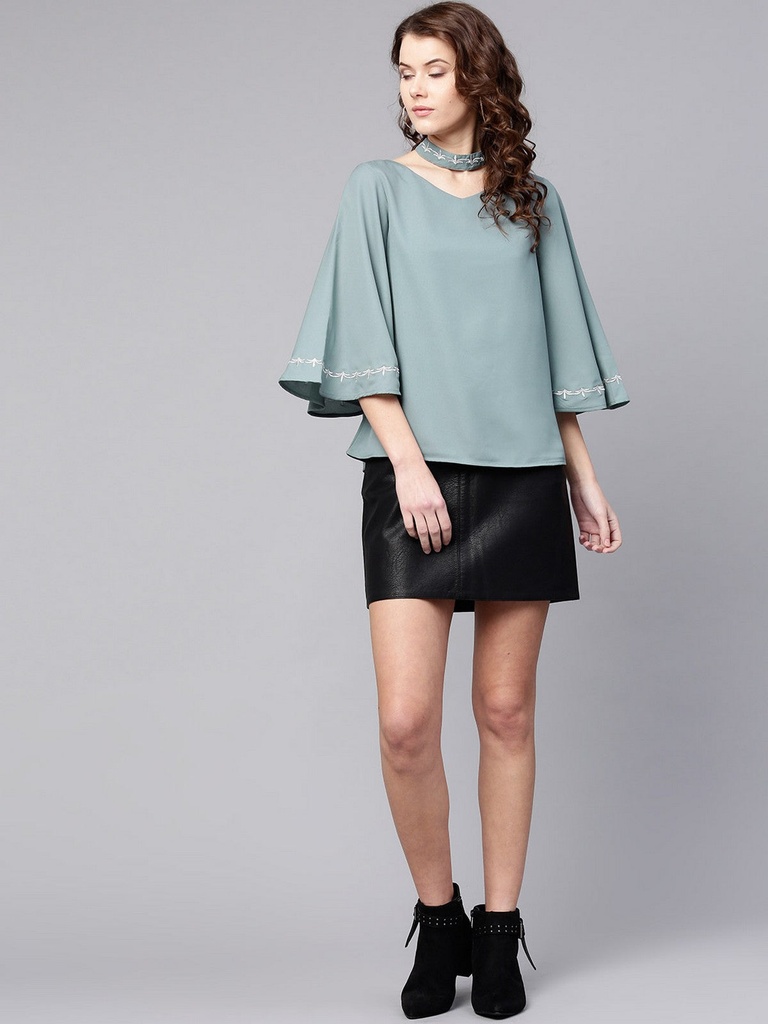 Choker Neck Embroidered Top