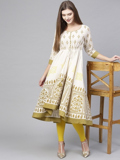 Asymmetric Flared Printed Hem Kurta