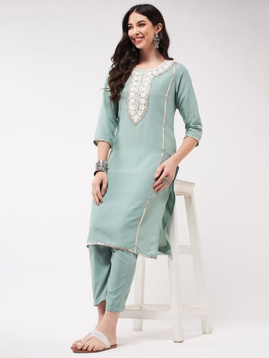 Neck-Patch Panelled Festive Embroidered Kurta