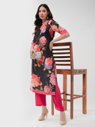 Wedding Floral Digital Print V-Neck Kurta