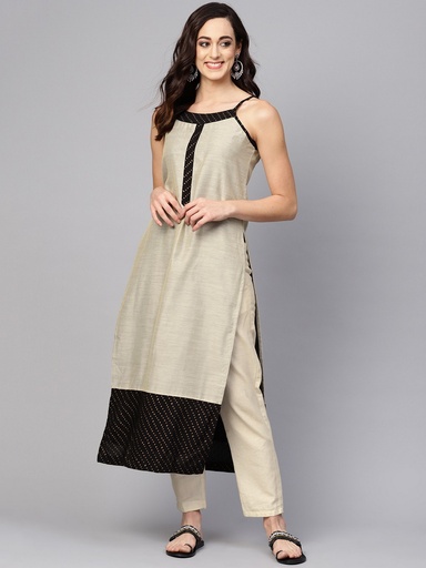 Strappy Off-White Print Kurta