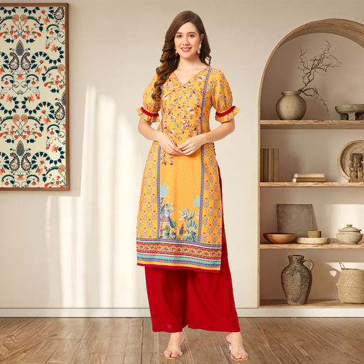 Digital Print Laced V-Neck Wedding Kurta