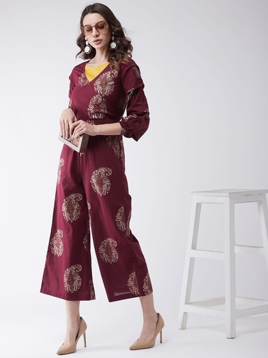 Maroon Foil Glam Jumpsuit
