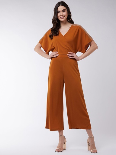 Embellished Solid Overlap Jumpsuit
