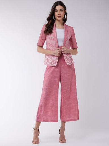 Chambray High-Waist Blazer Pant Set