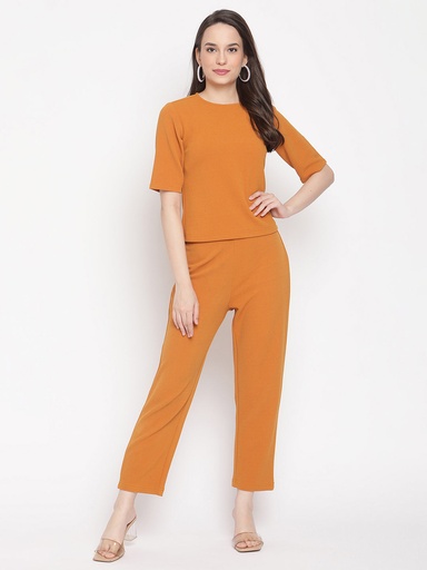Solid Mustard Tonal Top And Pant Set