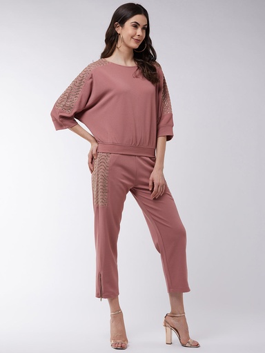 Shimmer Detailed Solid Loose Top Pant Set 