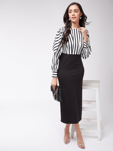 Fitted Dress with Monocromatic Stripe