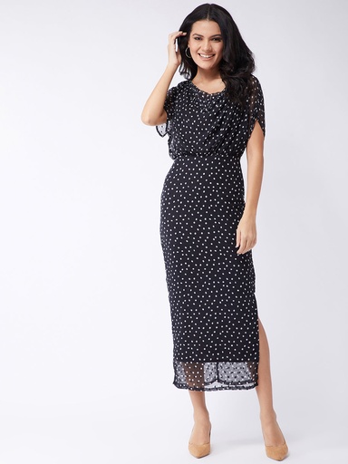 Polka Cowl Neck Dress