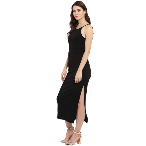 Incut Fitted Solid Midi Dress