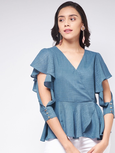 Overlap Flared Sleeves Top