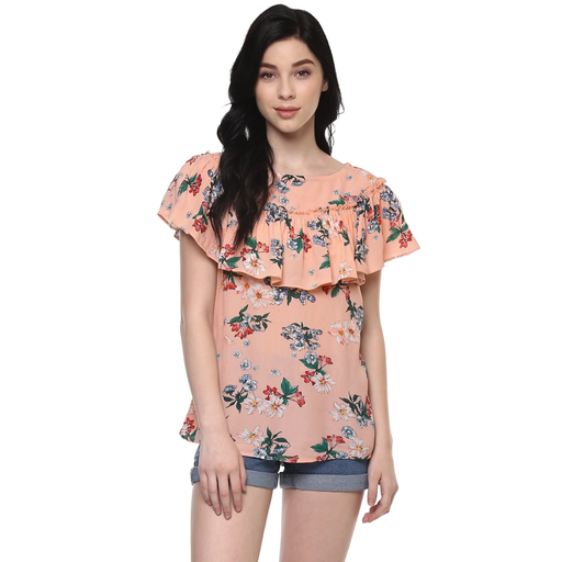 Gathered Neck Flare Floral Top