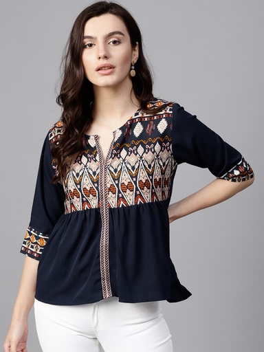 Printed Yoke Top for Women