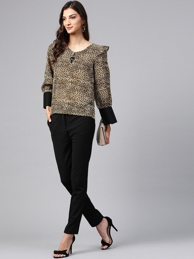 Animal Print Neck Brooch Top