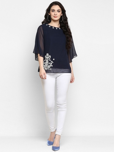 Beautiful Navy Blue Sheer Top