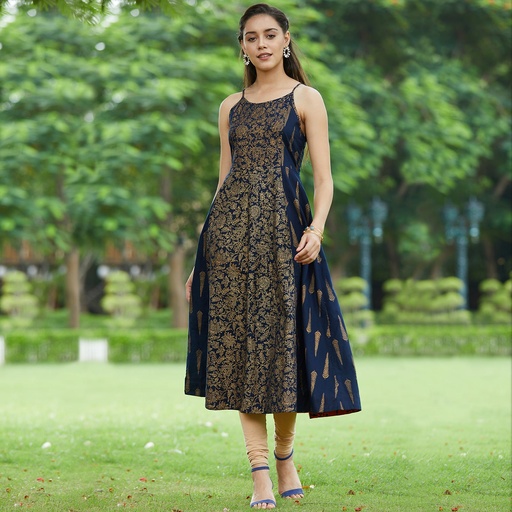 Printed Navy Blue Strappy Kurta