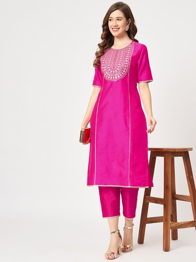 Festive U-Neck Embroidered Kurta