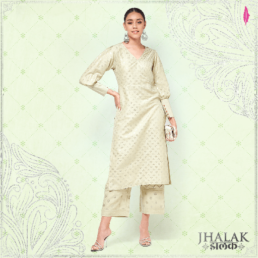 Stylish Cuff Pista Foil Printed Festive Kurta